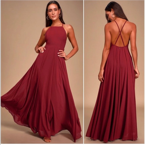 Lulu’s • Mythical Kind of Love Wine Red Maxi Dress perfect fall wedding attire - Picture 1 of 15